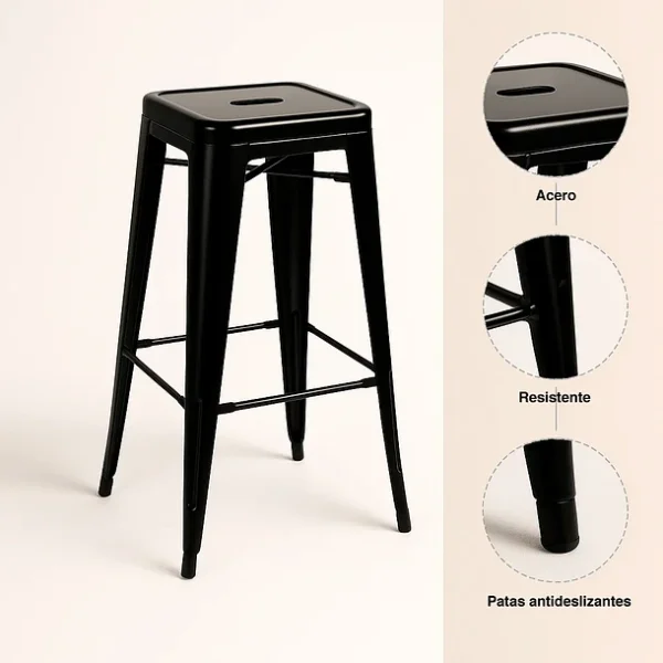 Piso Taburete Tolix Alto para Bar o Terraza - Negro