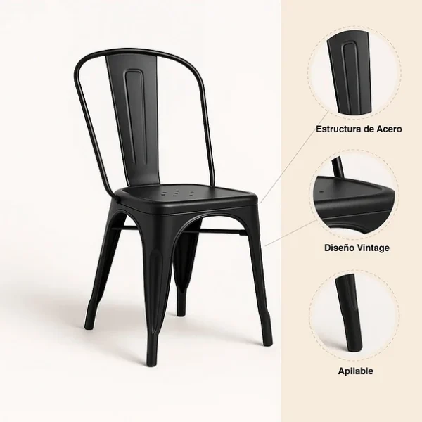 610_4 Silla Tolix de Comedor o Terraza Exterior - Negra