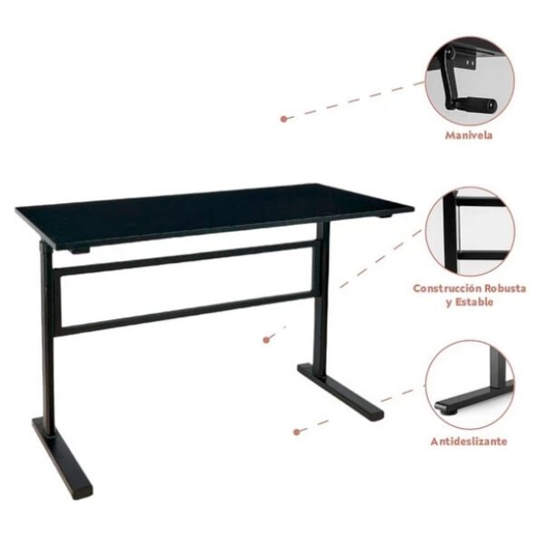Escritorio de trabajo con altura regulable Negro