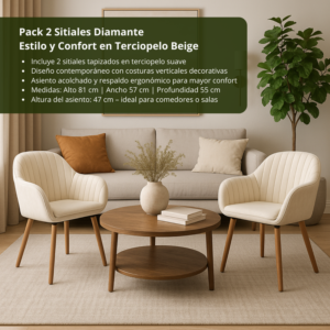 Pack de 2 Butacas Sitiales Poltronas Diamante Terciopelo - Beige_2