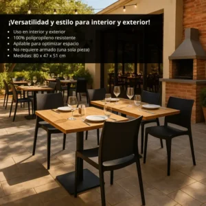 Silla de Terraza Exterior tipo Restaurante - Negra_pack