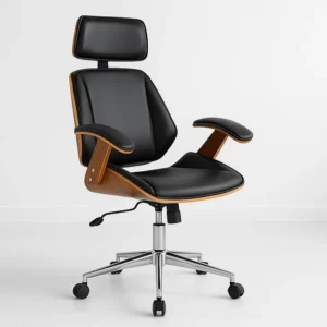 Silla oficina cuero negra con apoyabrazos madera y respaldo cabeza Silla oficina cuero negra con apoyabrazos madera y respaldo cabeza