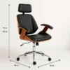 Silla oficina cuero negra con apoyabrazos madera y respaldo cabeza