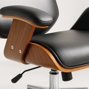 Silla oficina cuero negra con apoyabrazos madera y respaldo cabeza_6