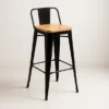 Taburete Tolix Negro Alto y Asiento de madera Clara