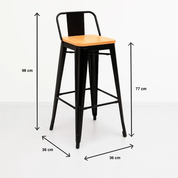 Taburete Tolix Negro Alto y Asiento de madera Clara