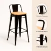 Taburete Tolix Negro Alto y Asiento de madera Clara