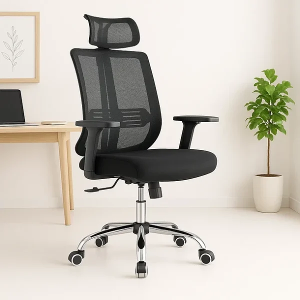 Silla de oficina mesh negra ejecutiva con apoyabrazos y cabeza_2 Silla de oficina mesh negra ejecutiva con apoyabrazos y cabeza