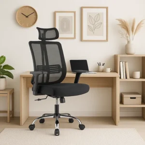 Silla de oficina mesh negra ejecutiva con apoyabrazos y cabeza